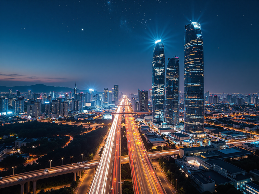 城市夜景航拍全景图,万家灯火璀璨,高楼林立,展现繁华都市夜景魅力