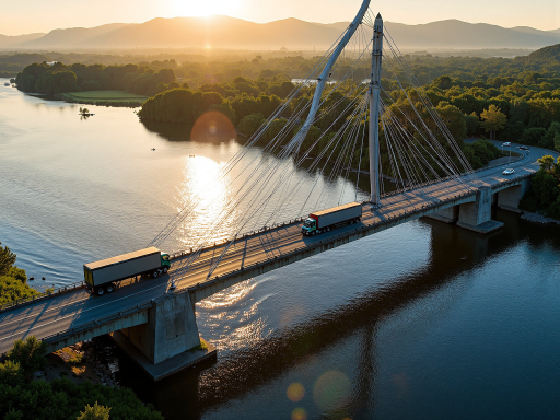 桥梁航拍全景图,现代化大桥横跨江面,展现工程建筑之美